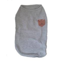 Waffle Knit T-Shirt With Leather Pocket For Dogs - Grey - Medium