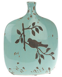 BALI Ceramic Crackle Bird Print Vase