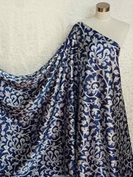 100% Silk Charmeuse Stretch Fabric Vintage Navy Blue S006 Per Yard