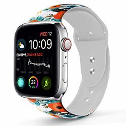 Compatible With Apple Watch Band 44MM Oocase Floraler Soft Silicone Iwatch Strap Replacement Sport Band For Apple Watch Band 42MM Series 4 3 2 1 Sport & Edition Orange Floral