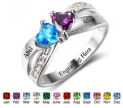 N308 - 925 Sterling Silver Personalized Couples Names & Birthstones Ring - Size 9
