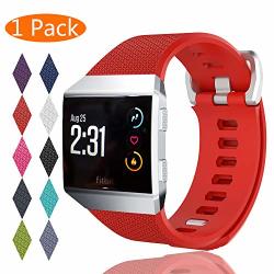 Kingacc Compatible Replacement Bands For Fitbit Ionic Soft Silicone Fitbit Ionic Band With Metal Buckle Fitness Wristband Strap Women Men 1-PACK Red Small