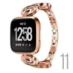 For Fitbit Versa Metal Band Newest Replacement Accessory Metal Watch Bands Bracelet For Fitbit Versa Smart Watch 4 Colors Available Rose Gold 5.8-8.1 Inches Wrist