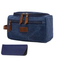 Mens Canvas Toiletry Bag travel Bag & Sunglasses Case Set. Blue
