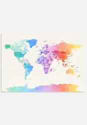 ArtPause Watercolour Political Map Of The World 3 - Print - A3