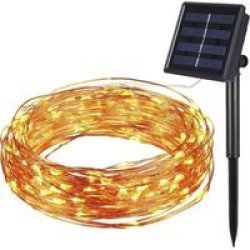 10M Solar 100 LED Copper Wire Fairy Lights - Warm White