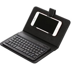 Elevin Tm Rotatable Portfolio Leather Case With Detachable Bluetooth Keyboard For 4.5 -6.5 Inch Ios Android And Windows Smart Phones Black
