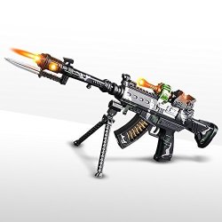 Stand and Carrying Strap Flashing Lights Sounds Camo Toy Machine Gun with Scope