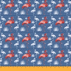 Soimoi Decorative Flamingo Bird Print 58" Wide Cotton Cambric Fabric 1 Yard-navy BLUE|CM-MIN-BRD2A