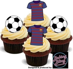 Baking Bling 12 X Football Party Barcelona Mix - Fun Novelty Boys Birthday Premium Stand Up Edible Wafer Card Cake Toppers Decoration