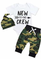 Newborn Baby Boy Clothes New To The Crew Letter Print Romper+long Pants+hat 3PCS Outfits Set 3-6 Months