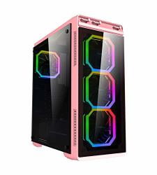 Apevia Aura-p-pk Mid Tower Gaming Case With 2 X Full-size Tempered Glass Panel Top USB3.0 USB2.0 AUDIO Ports 4 X Phoenix Rgb Fans Pink Frame