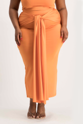 Savannah Wrap Tie Detail Skirt - Dusty Orange - 2XL