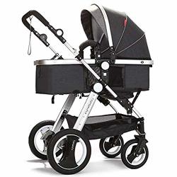 Belecoo Baby Stroller For Newborn And Toddler - Convertible Bassinet Stroller Compact Single Baby Carriage Toddler Seat Stroller Luxury Stroller With Cup Holder Linen Black