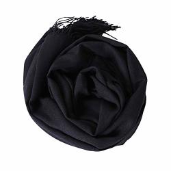 Seamount Soft Tassel Shawl Wrap Scarf In Solid Colors Black