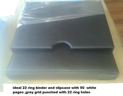 Ideal 22 Ring Binder + Slipcase And 50 White Pages Printed Grey Grid Punched 22 Ring Holes