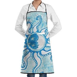 Cerulean Octopus Water Strokes Casual Women&men Kitchen Cooking Apron Convenient Sewing Pocket Fashion Funny Chef Aprons