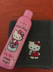 Hello Kitty Embroidered Face Cloth And Avon Body Wash Gift Set