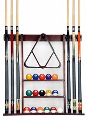 Iszy Billiards Cue Rack Only - 6 Pool Cue - Billiard Stick Wall Rack Made Of 100% Wood Choose Mahogany Black Or Oak Finish