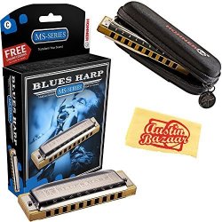 Hohner 532 Blues Harp Ms Harmonica - Key Of C Bundle With Carrying Case Polishing Cloth