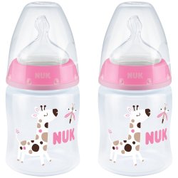 Nuk Temperature Control Bottle 150ML With Size 1 Silicone Teat 0-6M Twin Pack - Girl