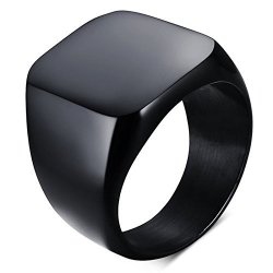 Solid Polished Stainless Steel Band Biker Men Signet Ring Black Silver Us 7-15 Black Color In Size 13