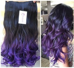 Devalook Hair Extensions Long Thick One Piece Half Head Ombre Clip In Hair Extensions Wavy Curly Synthetic Hairpieces Natural Black To Purple Reviews Online Pricecheck