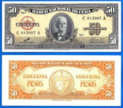 Cuba 50 Pesos 1960 Sign Che Guevara Unc Iniguez Caribe Banknote