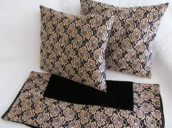 Hand Crafted Gold Lace And Velvet Cushion And Throw Set