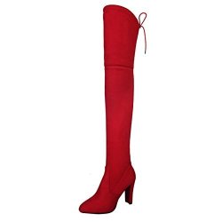 High T Wide Womens Boots Side Zip Chunky Heel Faux Suede Over The Knee Boots For Women