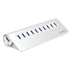 Orico Premium 10-PORT Aluminum Ergonomic USB 3.0 Hub Splitter - Perfect For Macbook Mac Pro Imac Notebook PC - Silver