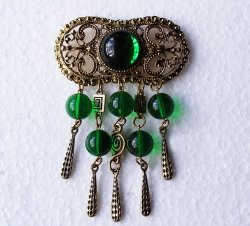 Agil Brooch Or Scarf Pin Gold Tone Metal With Green "stones"