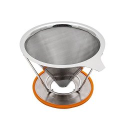 Top-max Stainless Steel Coffee Filter Pour Over Coffee Dripper Double Layer Fine Mesh With Scald-proof Handle Silicone Separate Cup Stand