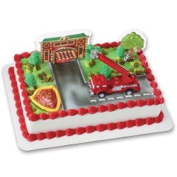 Fire Truck And Station Decoset Cake Decoration