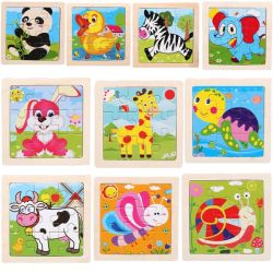 10 Pieces Kids Wooden Puzzle Cartoon Animal Plant Educational Jigsaw Toys
