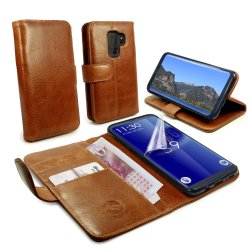 Tuff-Luv J9_18 Vintage Genuine Leather Folio Wallet Case Cover & Stand For Galaxy S9 - Brown