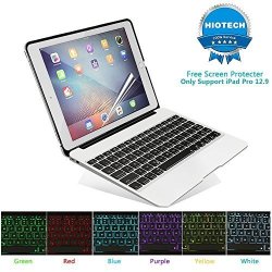 HIOTECH Ipad Pro 12.9 Keyboard Case Bluetooth Aluminum Alloy Keypad Cover With Additional Rechargable Batteries For Ipad Pro 12.9 With 7 LED Backlit Keys Silver