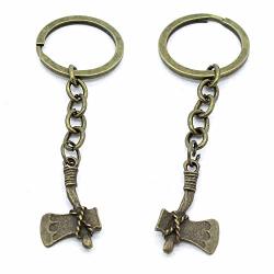 50 Pcs Antique Bronze Keychain Keyring Key Chains Ring Tags Jewelry Charms N0IZ6 Axe Hatchet