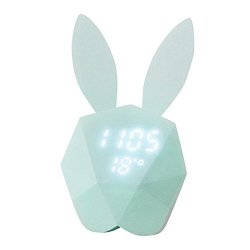 Alarm Clock Yjydada Rabbit Model Alarm Clock Intelligent Voice Control USB Charging Small Light Blue