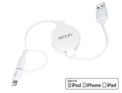 Apple Mfi Certified 1-PACK Skiva CORD2GO Duo 2.6FT 0.8M Retractable Flat Charge And Sync 2-IN-1 Cable With Lightning & Microusb Connectors For Iphone X 8 8PLUS