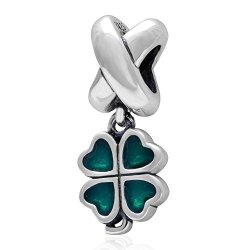 Green Four Leaf Clover Charm Authentic 925 Sterling Silver Love Health Glory Riches Beads Charm Fit For Diy Charms Bracelets