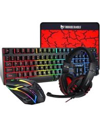 T-wolf Gaming Combo TF800 Keyboard mouse headphone mouse Pad Wired LED Rgb Backlight Bundle For PC Gamers Users - 4 In 1 Black