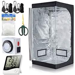 Bloomgrow Hydroponics 32"X32"X63" 600D Mylar Indoor Plant Grow Tent + Digital Hygrometer Indoor Thermometer Humidity Monitor + 24 Hour Timer + 5'X1