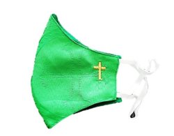 Green Liturgical Mask For Priest - Brocade Damask Fabric With Cross Design