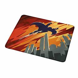 Mouse Padwrist Support Vintage Silhouette Of A Superhero Over Apartments In Sky Night Fiction Comic Image Red Orange Grey 10X12 Inch For Women