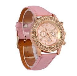 Bracelet Watch Vovotrade Vogue Women Crystal Dial Quartz Analog Leather Watch Pink