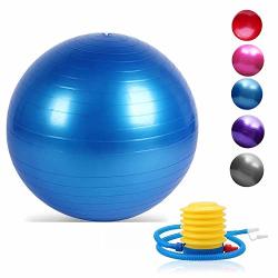 Jranter Yoga Exercise Ball 55 65 75 85 95CM With Quick Foot Pump Professional Grade Anti Burst & Slip Resistant Balance Ball For Workout& Fitness Blue & 95 Cm