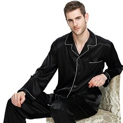 Lonxu Mens Silk Satin Pajamas Set Sleepwear Loungewear Black M Prices ...