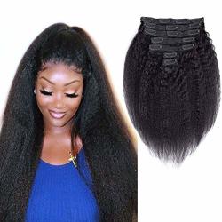 Kinky Straight Clip In Human Hair Extensions 100% Afro Coarse Brazilian Kinky Blowout Clip Ins Human Hair Natural Yaki Straight Clip Ins Hair For