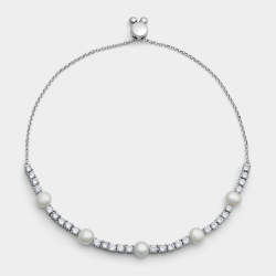 Chet Sterling Silver Pearl & Cubic Zirconia Womens Friendship Bracelet